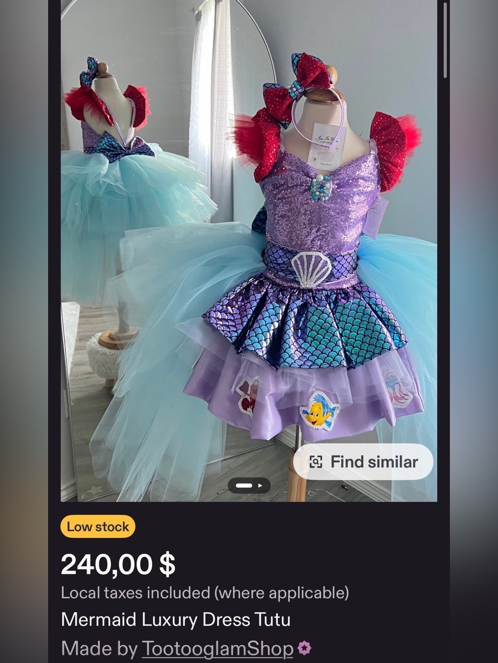 Kids Mermaid Dress Size 8 Luxury Tutu Costume Purple Aqua - Picture 3 of 16